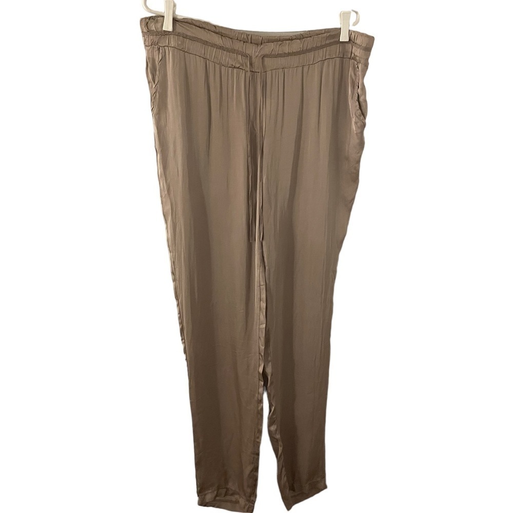 Angela Mara Made in Italy Cotton Silk Elastic Waist Champagne Pants Small